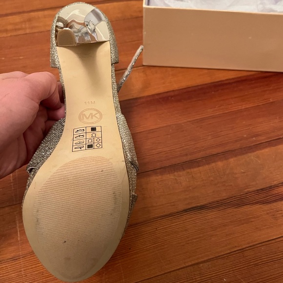 NWT, size 11, Michael Kors Silver Strappy Peep Toe Heels, Available - Picture 12 of 16